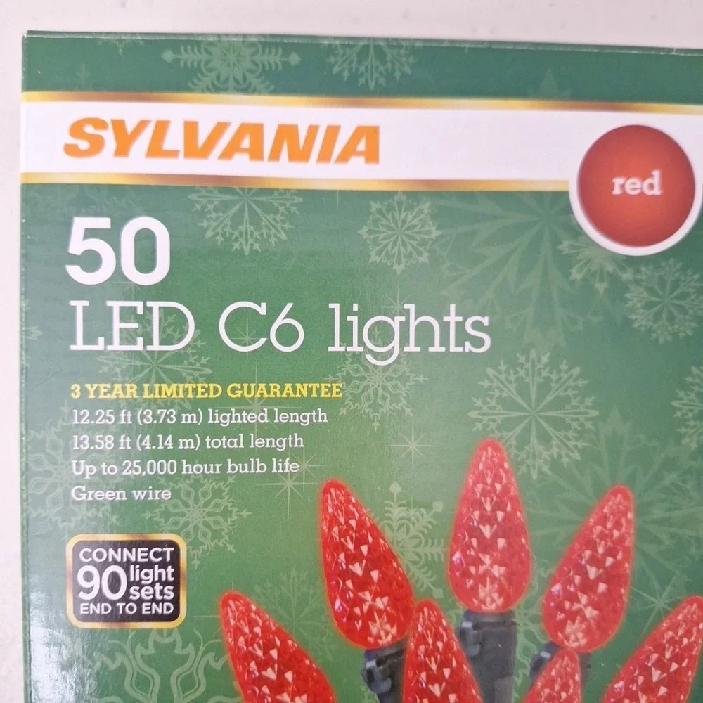 Sylvania 50 Red LED Lights C6 Steady Lit Indoor/Outdoor NEW